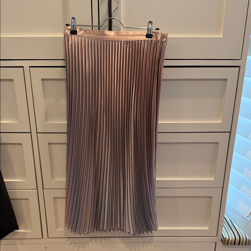Reiss Metallic Dusty Rose Pleated Midi Skirt